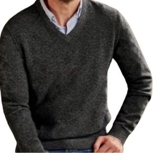 Puritan Aquaknit Grey/Charcoal Pure Lambswool Knit V-neck Sweater XL.
